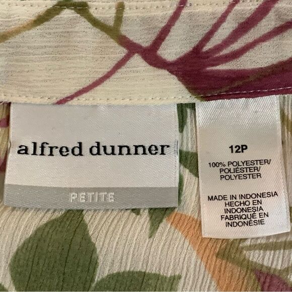 ALFRED DUNNER Floral Sheer Blouse Women’s Sz 12P Cream Fall Colors Button Up. - Picture 7 of 11